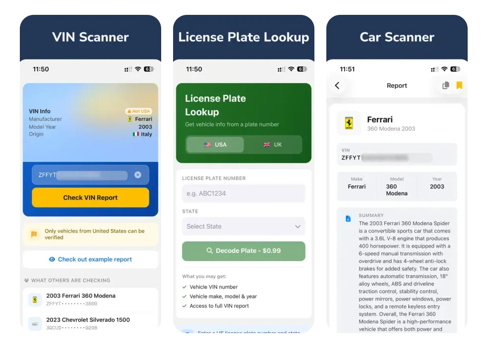 VIN Check — app screenshot